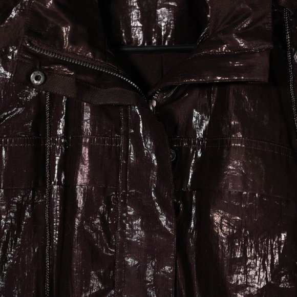 Chico's Women's Jacket Brown Waxed Full Zip Snap Button Hooded Bomber 1 US M/8 - Picture 4 of 12